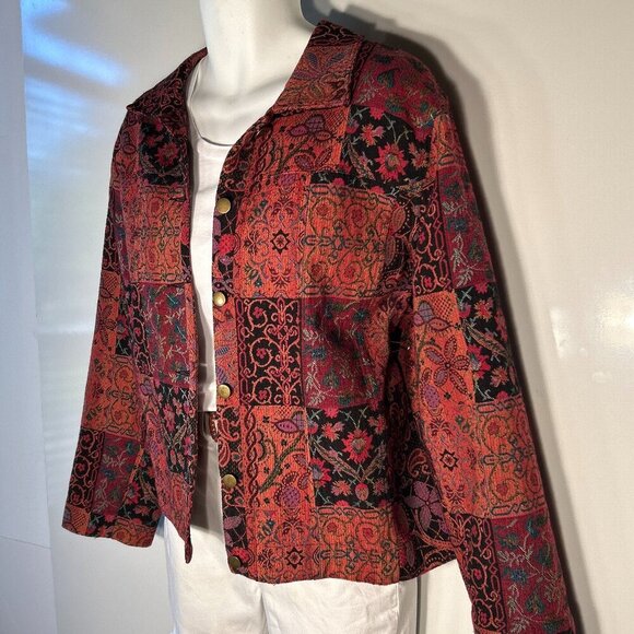 Stonebridge SZ XL Vintage patchwork tapestry jacket Cottage 80's Boho Western - Picture 2 of 10